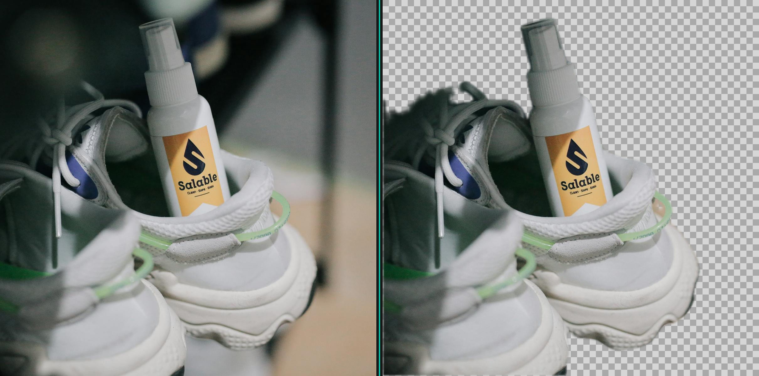 Sneaker before and after background removal